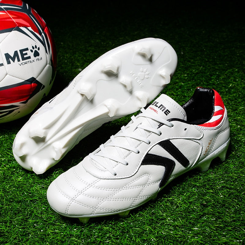 KELME FG Soccer Shoes Original Calf-Skin - White and red /